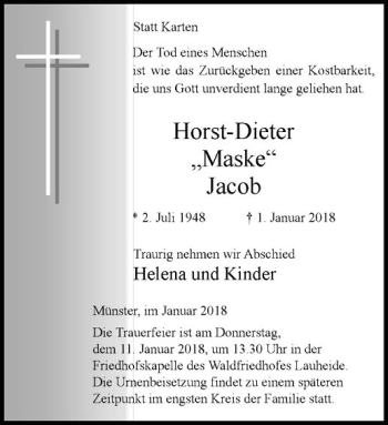 Anzeige von Horst-Doeter Jacob von Westfälische Nachrichten