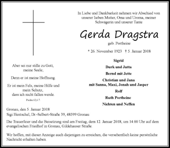 Anzeige von Gerda Dragstra von Westfälische Nachrichten