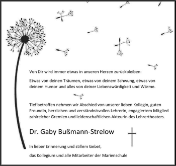 Anzeige von Gabriele Bußmann-Strelow von Westfälische Nachrichten