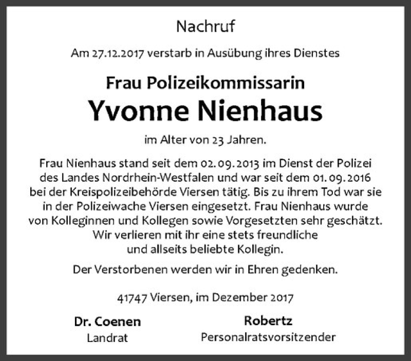  Traueranzeige für Yvonne Nienhaus vom 30.12.2017 aus Westfälische Nachrichten