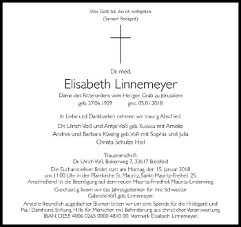 Anzeige von Elisabeth Linnemeyer von Westfälische Nachrichten