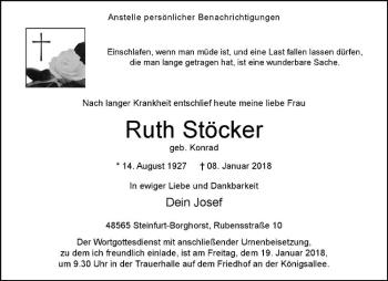 Anzeige von Ruth Stöcker von Westfälische Nachrichten