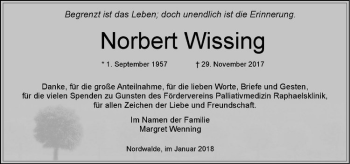 Anzeige von Norbert Wissing von Westfälische Nachrichten
