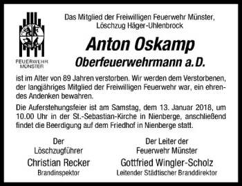 Anzeige von Anton Oskamp von Westfälische Nachrichten
