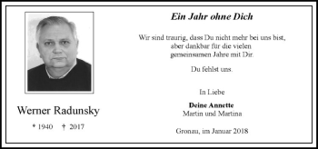 Anzeige von Werner Radunsky von Westfälische Nachrichten