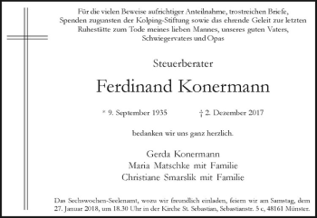Anzeige von Ferdinand Konermann von Westfälische Nachrichten