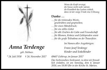 Anzeige von Anna Terdenge von Westfälische Nachrichten
