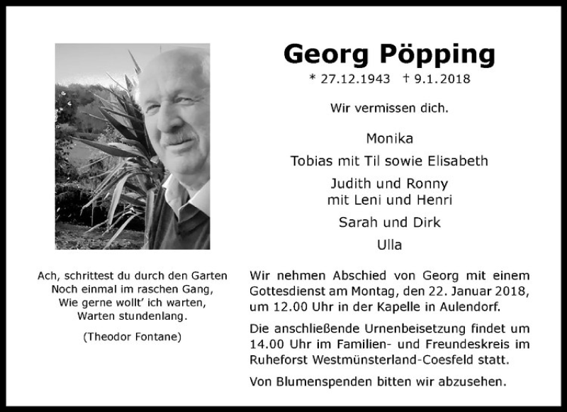  Traueranzeige für Georg Pöpping vom 17.01.2018 aus Westfälische Nachrichten