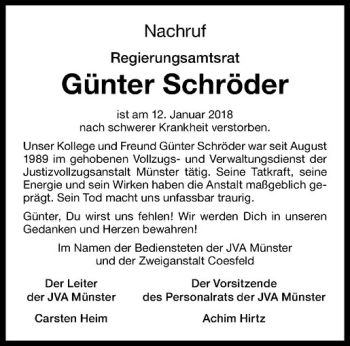 Anzeige von Günter Schröder von Westfälische Nachrichten
