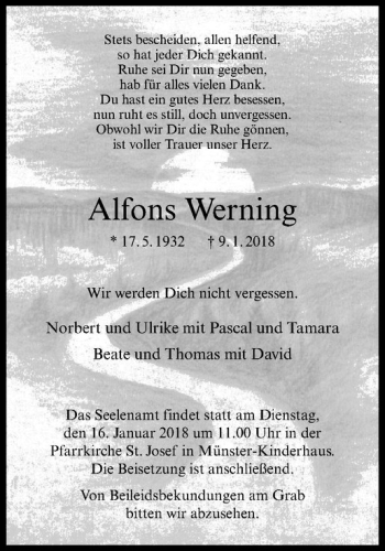 Anzeige von Alfons Werning von Westfälische Nachrichten