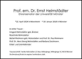 Anzeige von Ernst Helmstädter von Westfälische Nachrichten