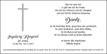 Anzeige von Ingeborg Kusgörd von Westfälische Nachrichten