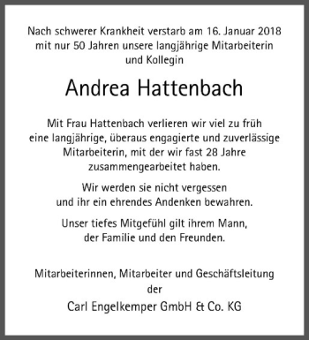 Anzeige von Andrea Hattenbach von Westfälische Nachrichten