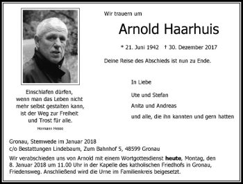 Anzeige von Arnold Haarhuis von Westfälische Nachrichten