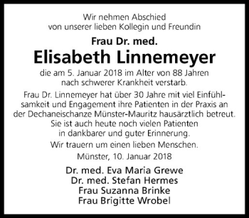 Anzeige von Elisabeth Linnemeyer von Westfälische Nachrichten