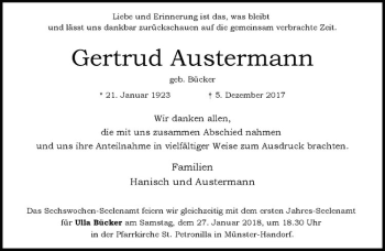 Anzeige von Gertrud Austermann von Westfälische Nachrichten