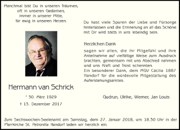 Anzeige von Hermann van Schrick von Westfälische Nachrichten