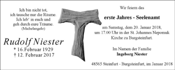 Anzeige von Rudolf Niester von Westfälische Nachrichten