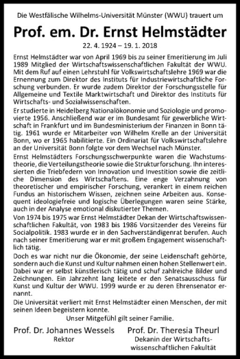 Anzeige von Ernst Helmstädter von Westfälische Nachrichten