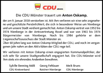 Anzeige von Anton Oskamp von Westfälische Nachrichten