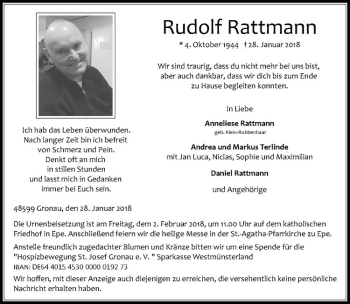 Anzeige von Rudolf Rattmann von Westfälische Nachrichten