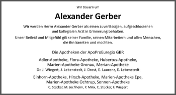 Anzeige von Alexander Gerber von Westfälische Nachrichten