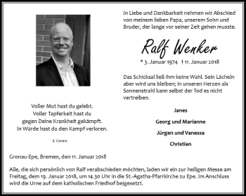 Anzeige von Ralf Wenker von Westfälische Nachrichten