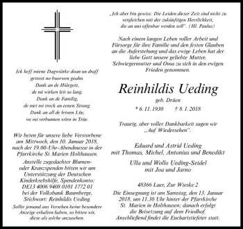 Anzeige von Reinhildis Ueding von Westfälische Nachrichten