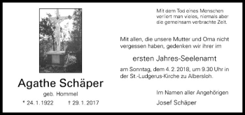 Anzeige von Agathe Schäper von Westfälische Nachrichten