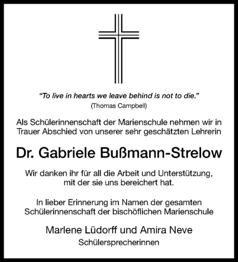  Traueranzeige für Gabriele Bußmann-Strelow vom 23.01.2018 aus Westfälische Nachrichten