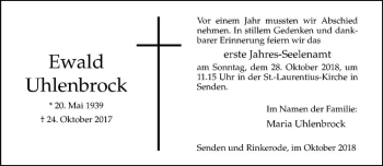 Anzeige von Ewald Uhlenbrock von Westfälische Nachrichten