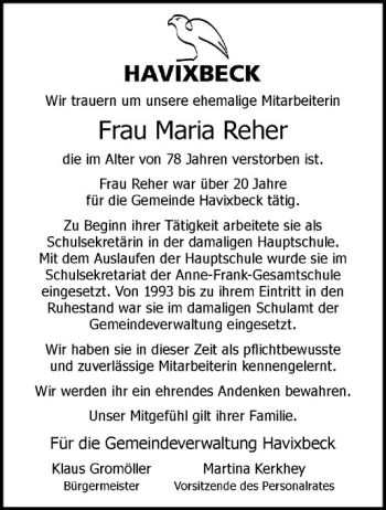 Anzeige von Maria Reher von Westfälische Nachrichten