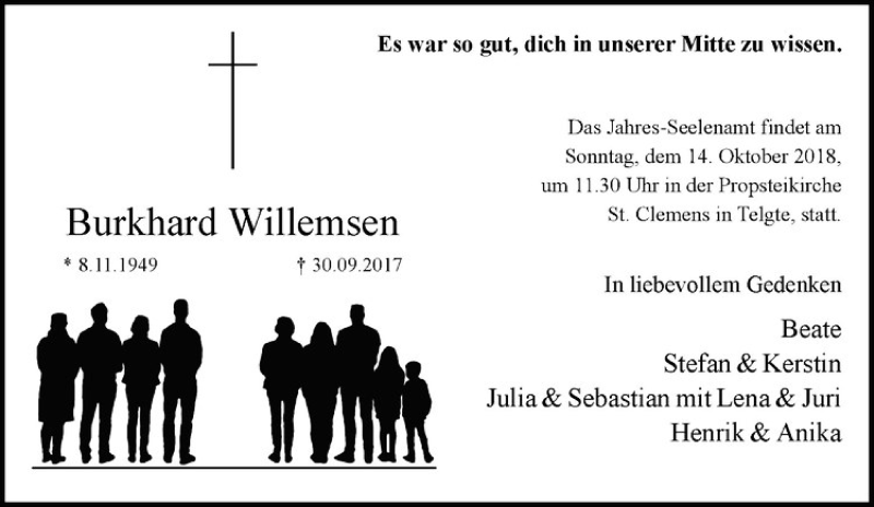 Traueranzeige für Burkhard Willemsen vom 06.10.2018 aus Westfälische Nachrichten