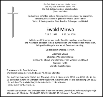 Anzeige von Ewald Mirwa von Westfälische Nachrichten
