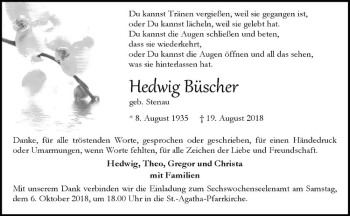 Anzeige von Hedwig Büscher von Westfälische Nachrichten