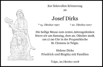 Anzeige von Josef Dirks von Westfälische Nachrichten