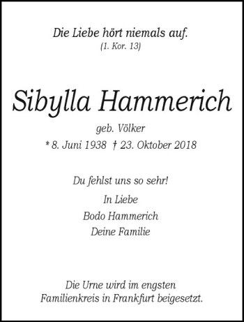 Anzeige von Sibylla Hammerich von Westfälische Nachrichten