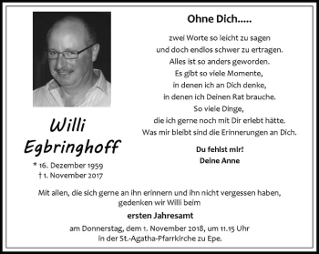 Anzeige von Willi Egbringhoff von Westfälische Nachrichten