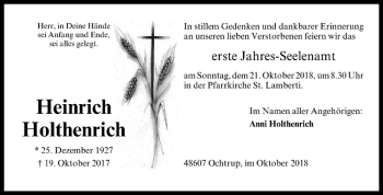 Anzeige von Heinrich Holthenrich von Westfälische Nachrichten
