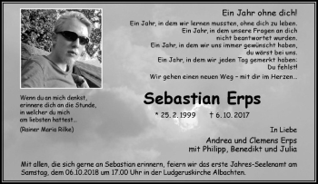 Anzeige von Sebastian Erps von Westfälische Nachrichten