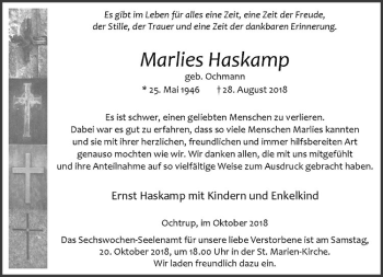 Anzeige von Marlies Haskamp von Westfälische Nachrichten
