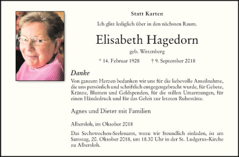 Anzeige von Elisabeth Hagedorn von Westfälische Nachrichten