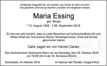 Anzeige von Maria Essing von Westfälische Nachrichten