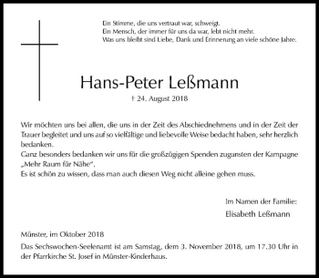 Anzeige von Hans-Peter Leßmann von Westfälische Nachrichten