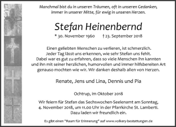 Anzeige von Stefan Heinenbernd von Westfälische Nachrichten