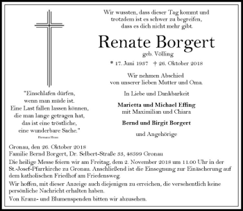 Anzeige von Renate Borgert von Westfälische Nachrichten