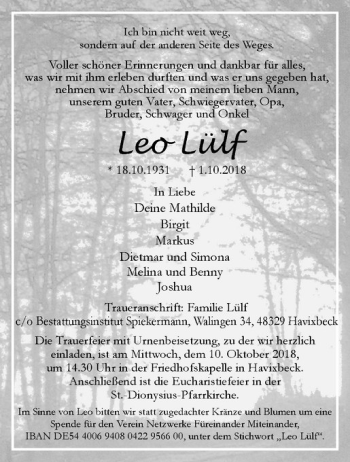 Anzeige von Leo Lülf von Westfälische Nachrichten