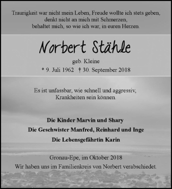 Anzeige von Norbert Stähle von Westfälische Nachrichten
