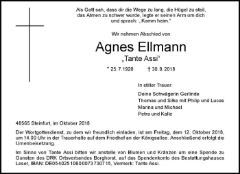Anzeige von Agnes Ellmann von Westfälische Nachrichten