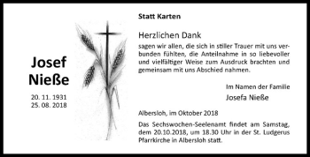 Anzeige von Josef Nieße von Westfälische Nachrichten